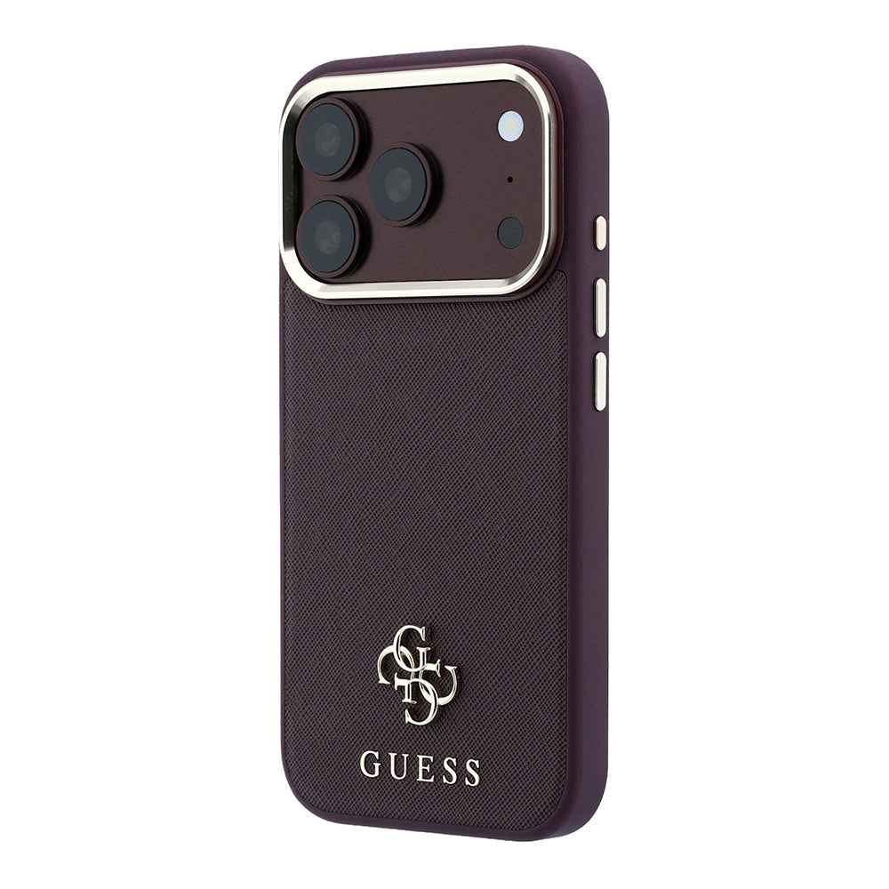 Apple iPhone 18 Pro Kılıf Guess Orjinal Lisanslı M-safe Şarj Özellikli Klasik Yazı ve 4G Logolu PU Deri Saffiano Kapak