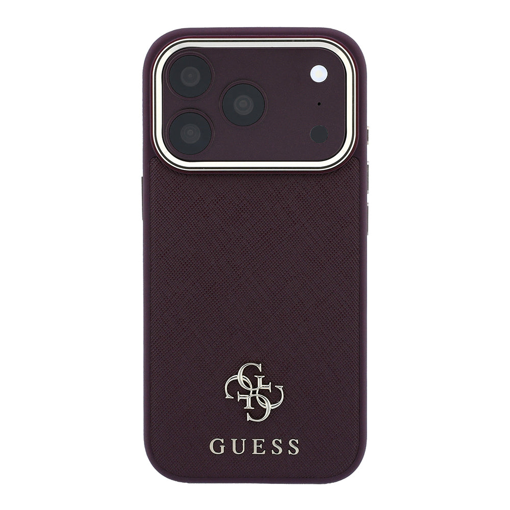 Apple iPhone 18 Pro Kılıf Guess Orjinal Lisanslı M-safe Şarj Özellikli Klasik Yazı ve 4G Logolu PU Deri Saffiano Kapak