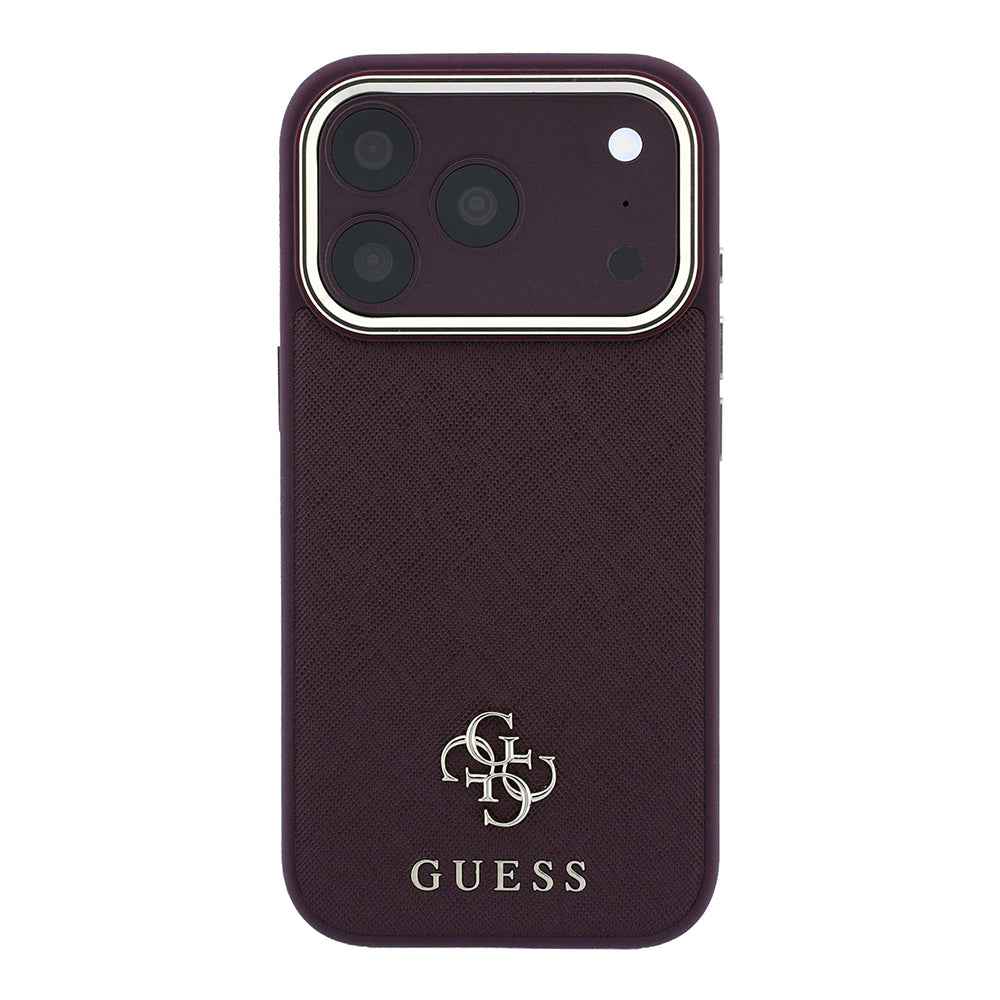 Apple iPhone 18 Pro Kılıf Guess Orjinal Lisanslı M-safe Şarj Özellikli Klasik Yazı ve 4G Logolu PU Deri Saffiano Kapak