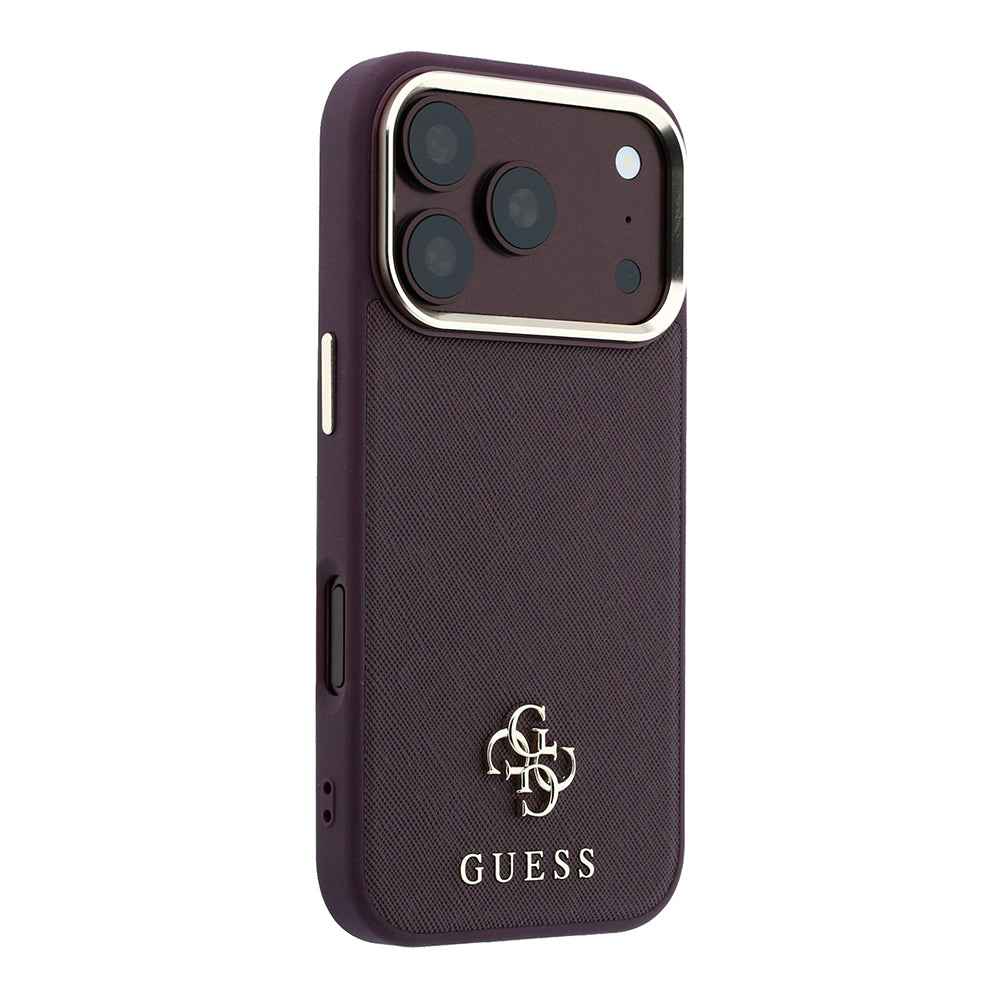 Apple iPhone 18 Pro Kılıf Guess Orjinal Lisanslı M-safe Şarj Özellikli Klasik Yazı ve 4G Logolu PU Deri Saffiano Kapak