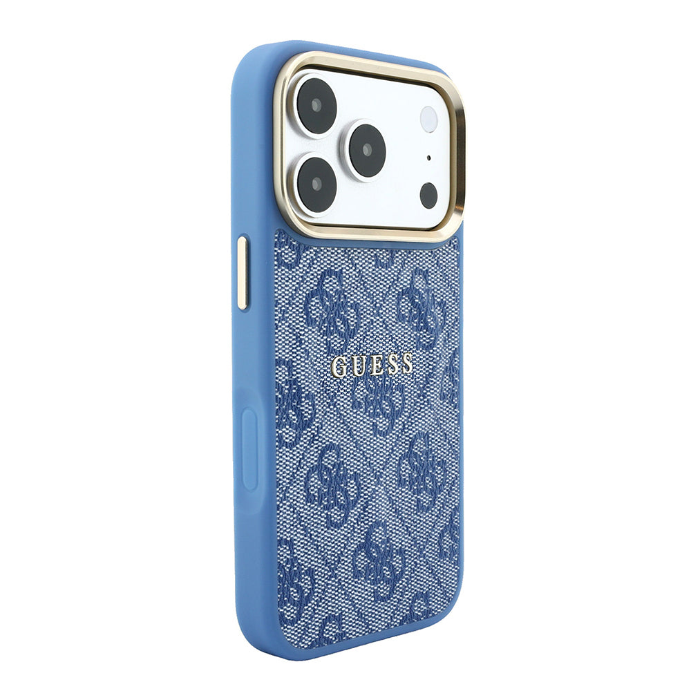 Apple iPhone 18 Pro Kılıf Guess Orjinal Lisanslı M-safe Şarj Özellikli Metal Kamera Çerçeveli C-Magnet 4G Desenli Yazı Logolu Kapak