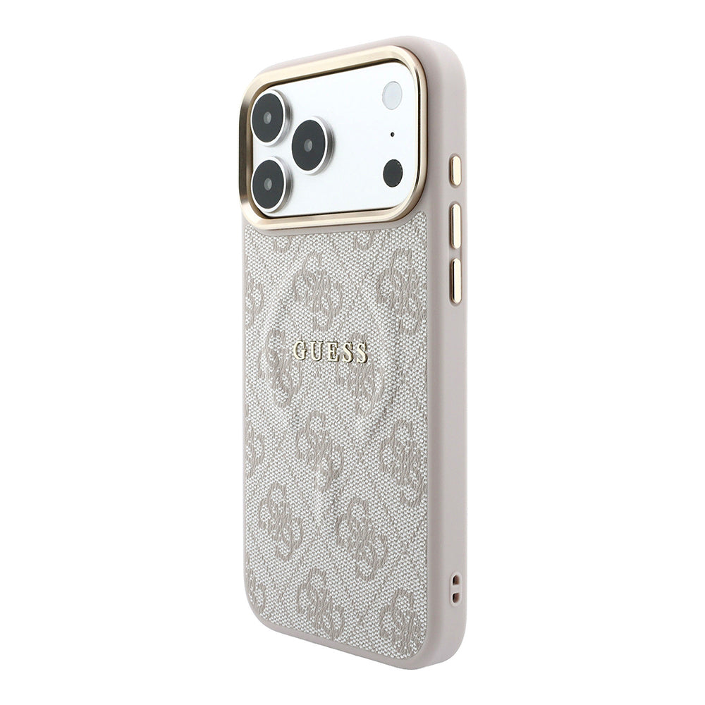 Apple iPhone 18 Pro Kılıf Guess Orjinal Lisanslı M-safe Şarj Özellikli Metal Kamera Çerçeveli C-Magnet 4G Desenli Yazı Logolu Kapak