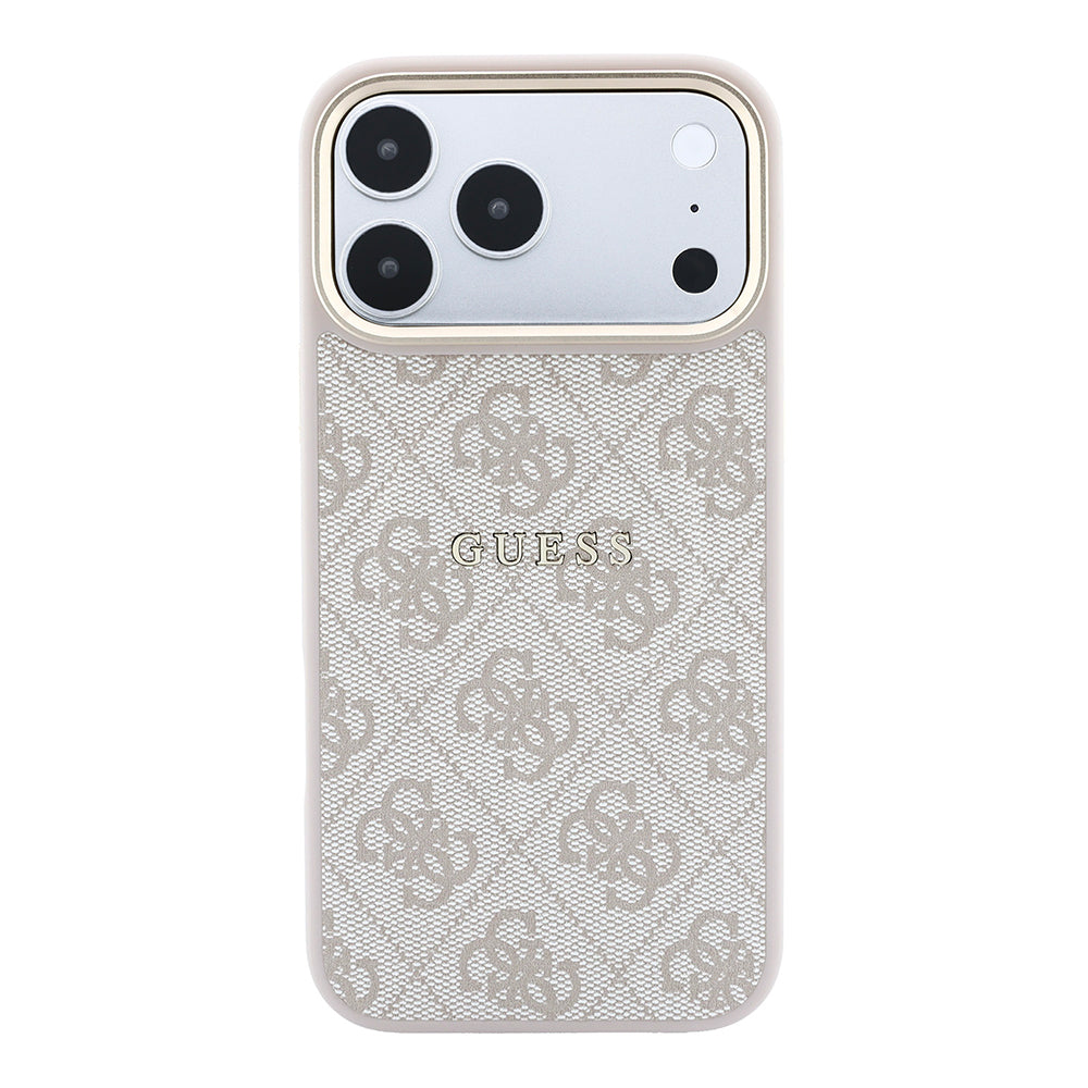 Apple iPhone 18 Pro Kılıf Guess Orjinal Lisanslı M-safe Şarj Özellikli Metal Kamera Çerçeveli C-Magnet 4G Desenli Yazı Logolu Kapak