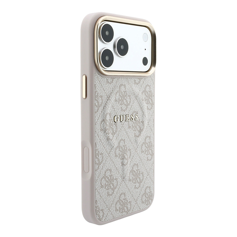 Apple iPhone 18 Pro Kılıf Guess Orjinal Lisanslı M-safe Şarj Özellikli Metal Kamera Çerçeveli C-Magnet 4G Desenli Yazı Logolu Kapak