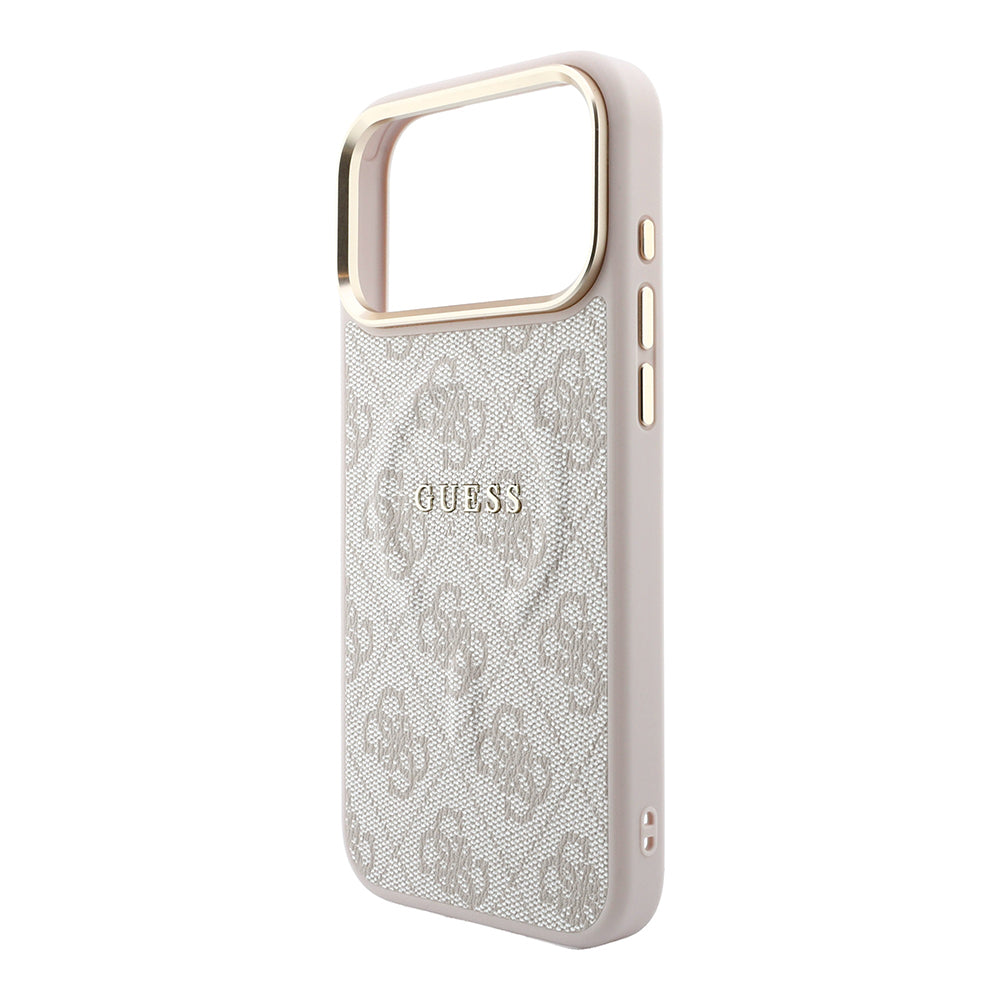 Apple iPhone 18 Pro Kılıf Guess Orjinal Lisanslı M-safe Şarj Özellikli Metal Kamera Çerçeveli C-Magnet 4G Desenli Yazı Logolu Kapak