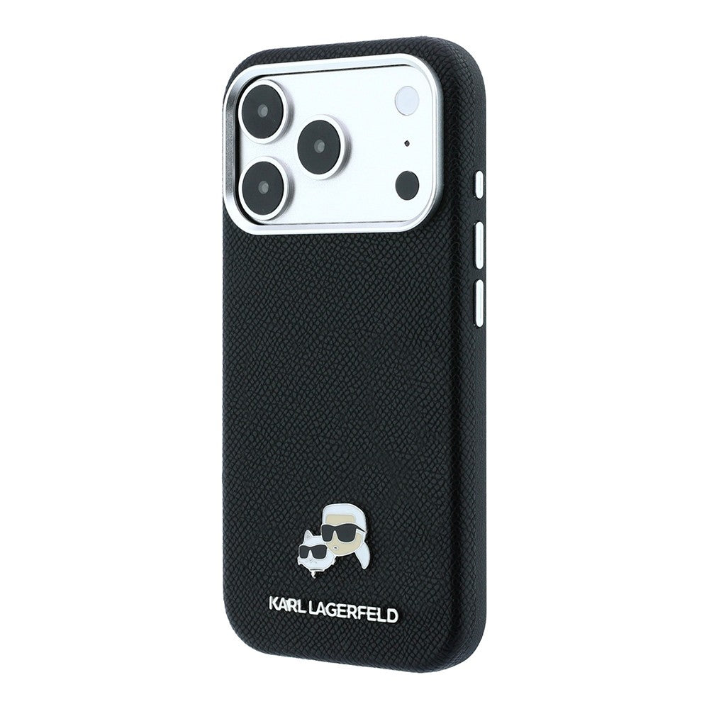 Apple iPhone 18 Pro Kılıf Karl Lagerfeld Orjinal Lisanslı M-Safe Şarj Özellikli K&C Heads Metal Logolu PU Kapak