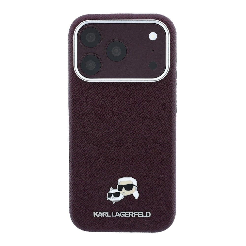 Apple iPhone 18 Pro Kılıf Karl Lagerfeld Orjinal Lisanslı M-Safe Şarj Özellikli K&C Heads Metal Logolu PU Kapak