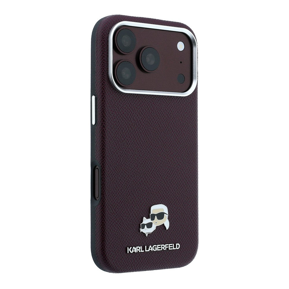 Apple iPhone 18 Pro Kılıf Karl Lagerfeld Orjinal Lisanslı M-Safe Şarj Özellikli K&C Heads Metal Logolu PU Kapak