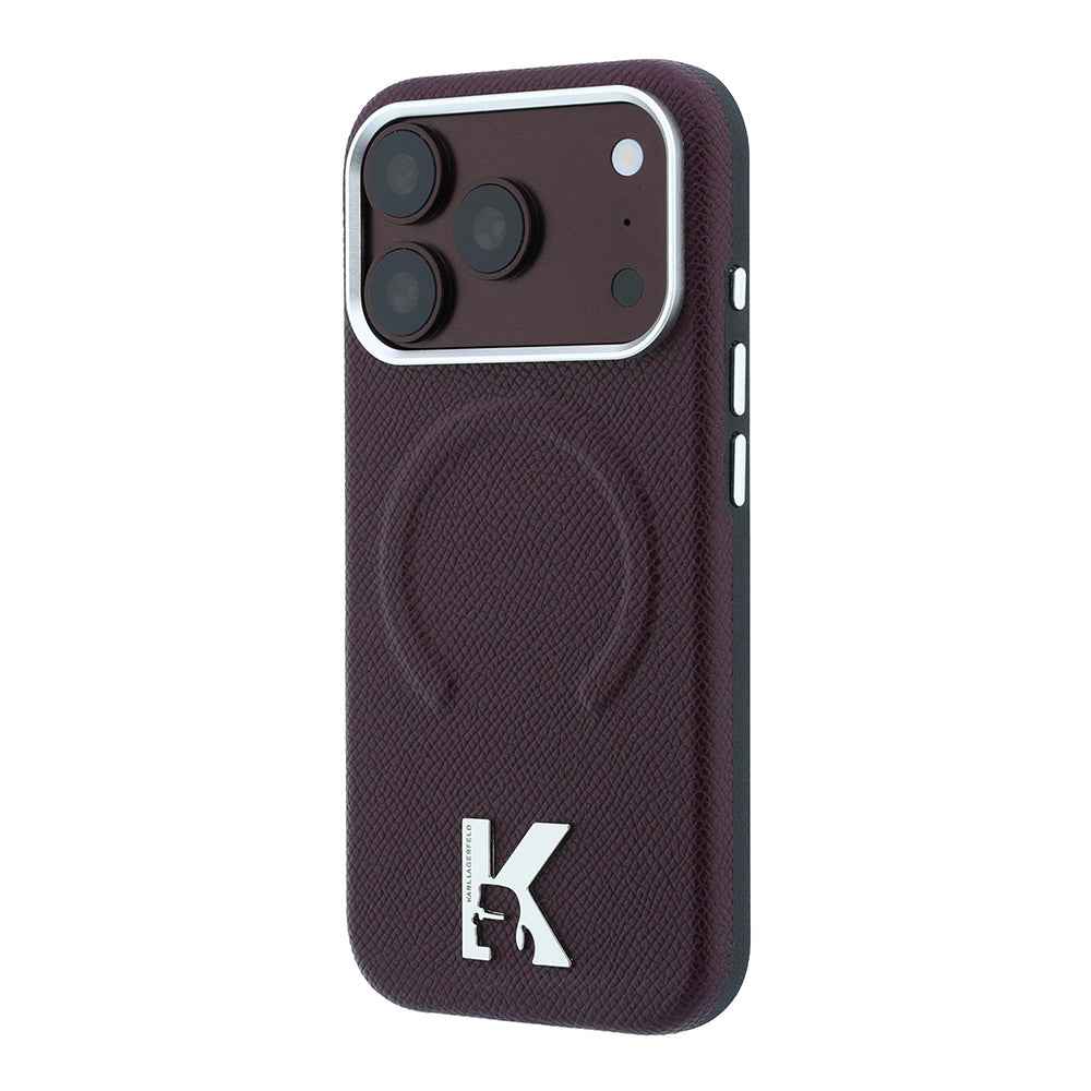 Apple iPhone 18 Pro Kılıf Karl Lagerfeld Orjinal Lisanslı M-safe Şarj Özellikli KHEAD Metal Logolu PU Grained Deri Kapak