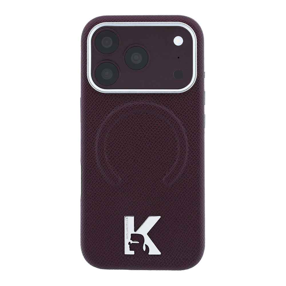 Apple iPhone 18 Pro Kılıf Karl Lagerfeld Orjinal Lisanslı M-safe Şarj Özellikli KHEAD Metal Logolu PU Grained Deri Kapak