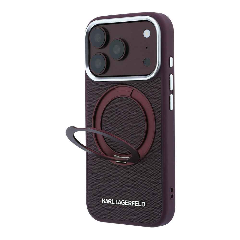 Apple iPhone 18 Pro Kılıf Karl Lagerfeld Orjinal Lisanslı M-Safe Şarj Özellikli Metal Logolu PU Saffiano 360 Derece Dönebilen Standlı Kapak