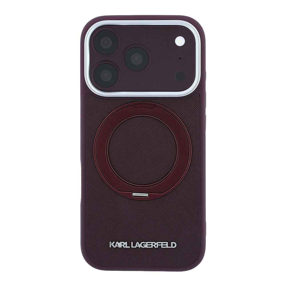 Apple iPhone 18 Pro Kılıf Karl Lagerfeld Orjinal Lisanslı M-Safe Şarj Özellikli Metal Logolu PU Saffiano 360 Derece Dönebilen Standlı Kapak