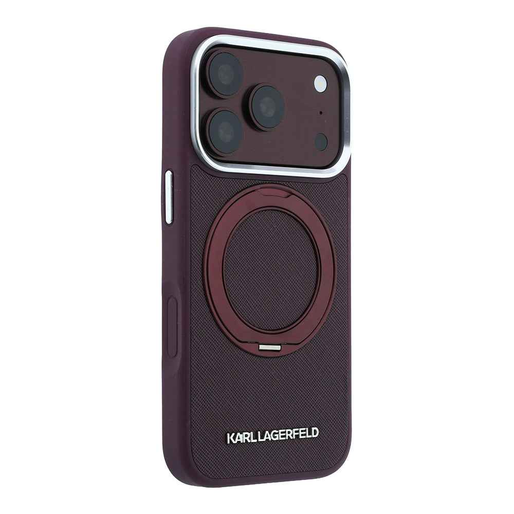 Apple iPhone 18 Pro Kılıf Karl Lagerfeld Orjinal Lisanslı M-Safe Şarj Özellikli Metal Logolu PU Saffiano 360 Derece Dönebilen Standlı Kapak