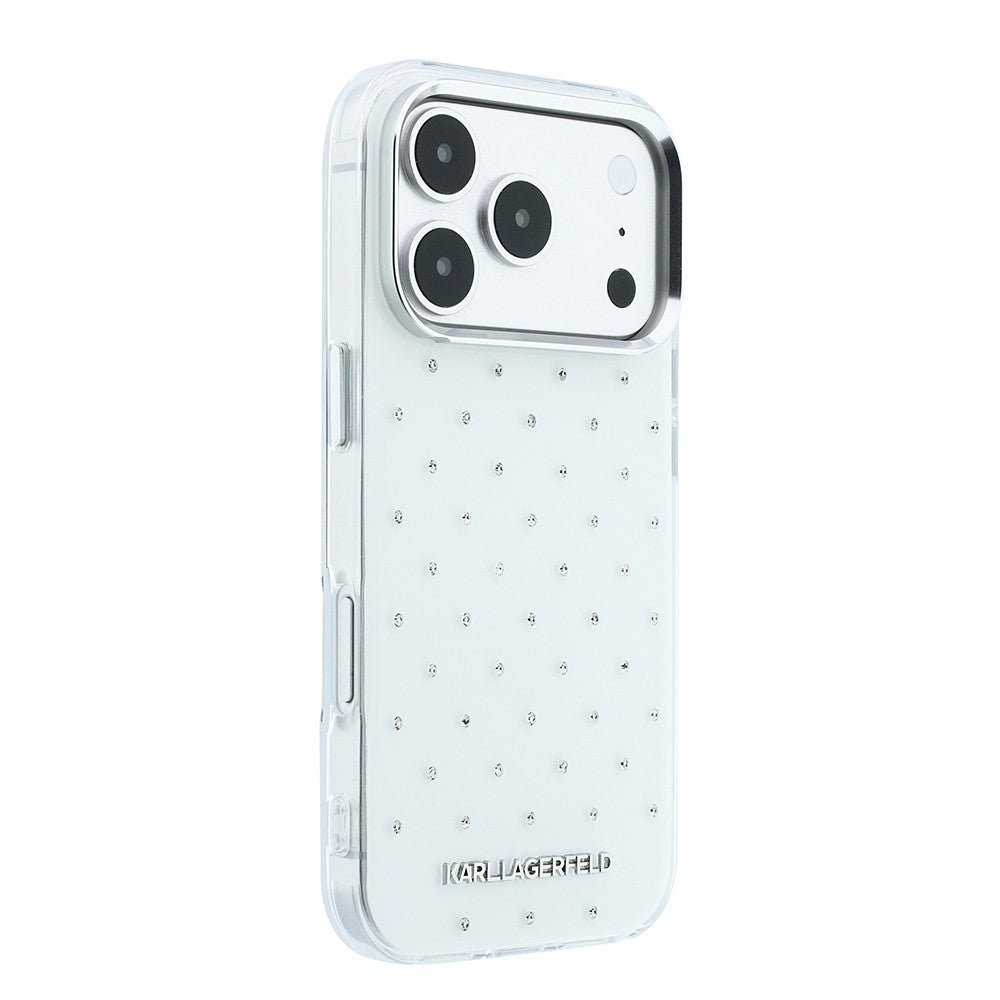Apple iPhone 18 Pro Kılıf Karl Lagerfeld Orjinal Lisanslı Taşlı Elektro Kaplama Metal Logolu Kapak