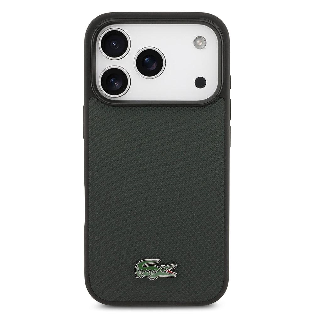 Apple iPhone 18 Pro Kılıf Lacoste Orjinal Lisanslı M-safe Şarj Özellikli PU Pike Desenli Metal Logolu Kapak