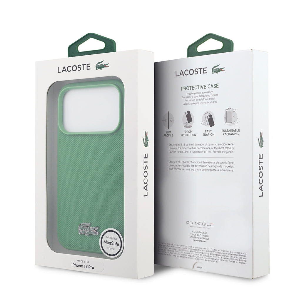 Apple iPhone 18 Pro Kılıf Lacoste Orjinal Lisanslı M-safe Şarj Özellikli PU Pike Desenli Metal Logolu Kapak