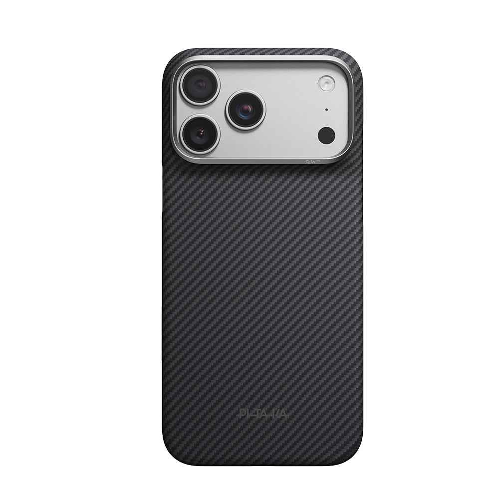 Apple iPhone 18 Pro Kılıf M-safe Şarj Özellikli 1500D Aramid Karbon Fiber Pitaka Ultra-Slim Classic Serisi Black-Grey Twill Kapak