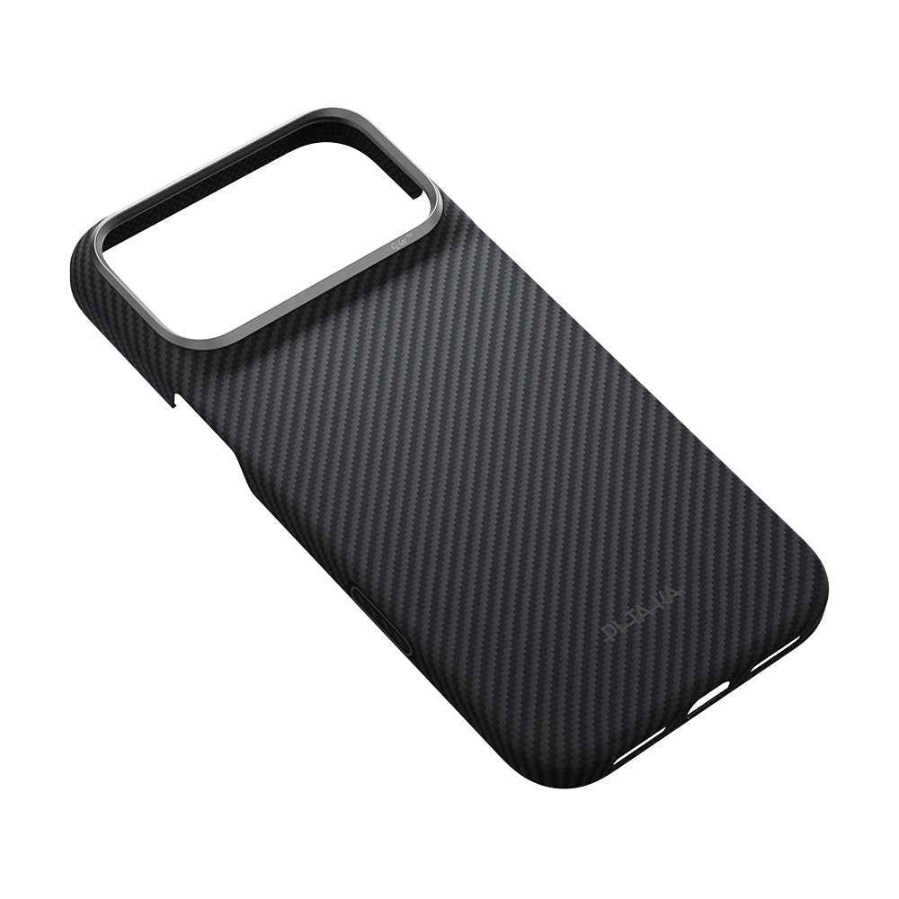 Apple iPhone 18 Pro Kılıf M-safe Şarj Özellikli 1500D Aramid Karbon Fiber Pitaka Ultra-Slim Classic Serisi Black-Grey Twill Kapak