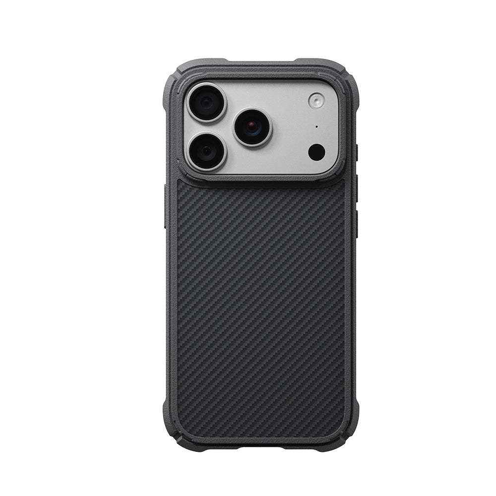Apple iPhone 18 Pro Kılıf M-safe Şarj Özellikli 600D Aramid Fiber Pitaka Black-Grey Twill Serisi Cairn Kapak