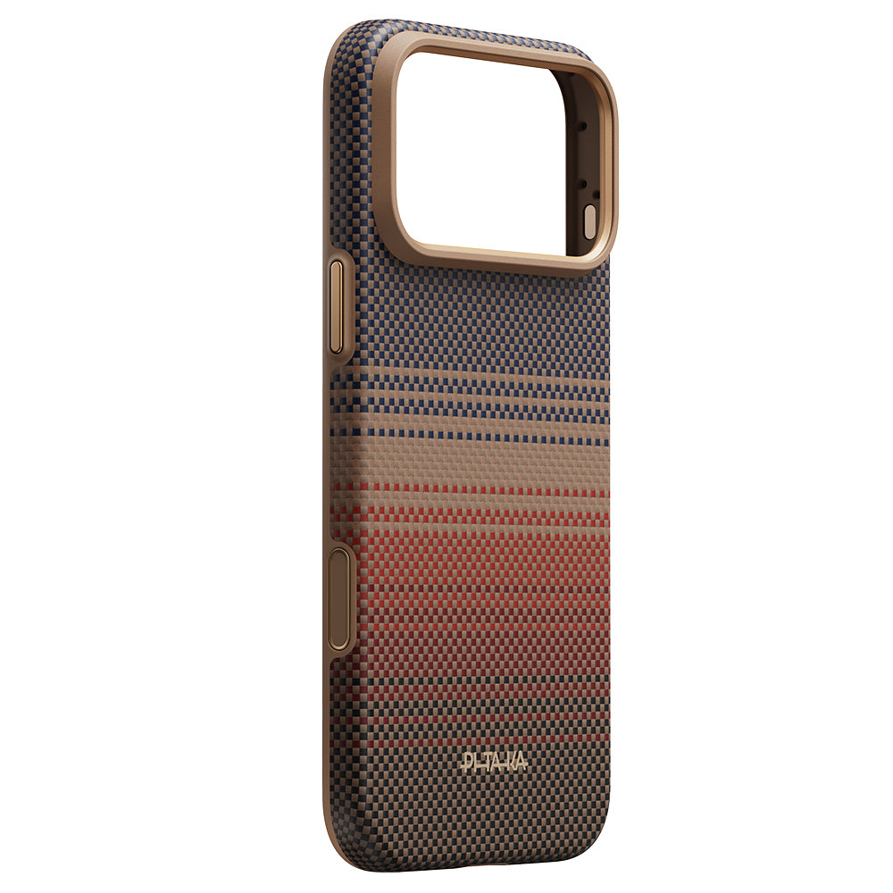 Apple iPhone 18 Pro Kılıf M-safe Şarj Özellikli Pitaka Tactile Woven Sunset-Moonrise Aramid Serisi Summa Kapak