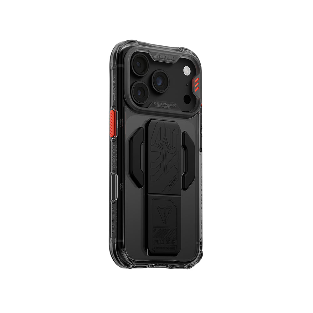 Apple iPhone 18 Pro Kılıf M-safe Şarj Özellikli Teknoloji Desenli Skinarma Helio CE Mag Charge Standlı Kapak