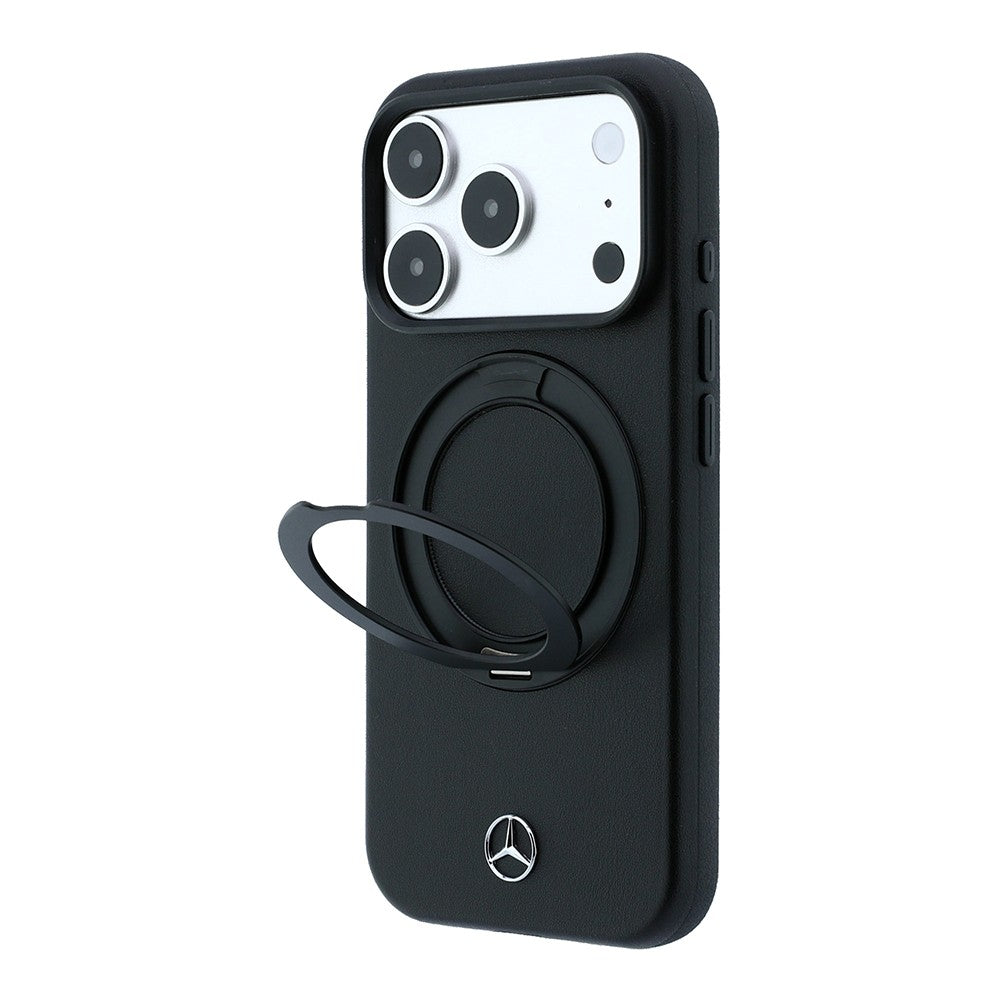 Apple iPhone 18 Pro Kılıf Mercedes Benz Orjinal Lisanslı M-safe Şarj Özellikli 360 Derece Dönebilen Standlı Metal Logolu PU Kapak