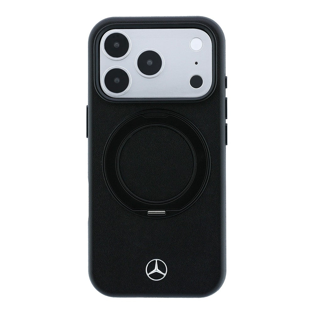 Apple iPhone 18 Pro Kılıf Mercedes Benz Orjinal Lisanslı M-safe Şarj Özellikli 360 Derece Dönebilen Standlı Metal Logolu PU Kapak