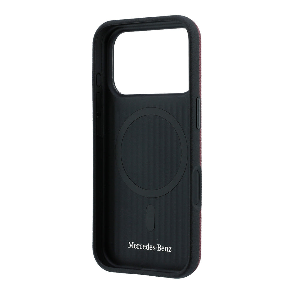 Apple iPhone 18 Pro Kılıf Mercedes Benz Orjinal Lisanslı M-safe Şarj Özellikli 3D Metal Logolu Wrap Wood Deri Kapak
