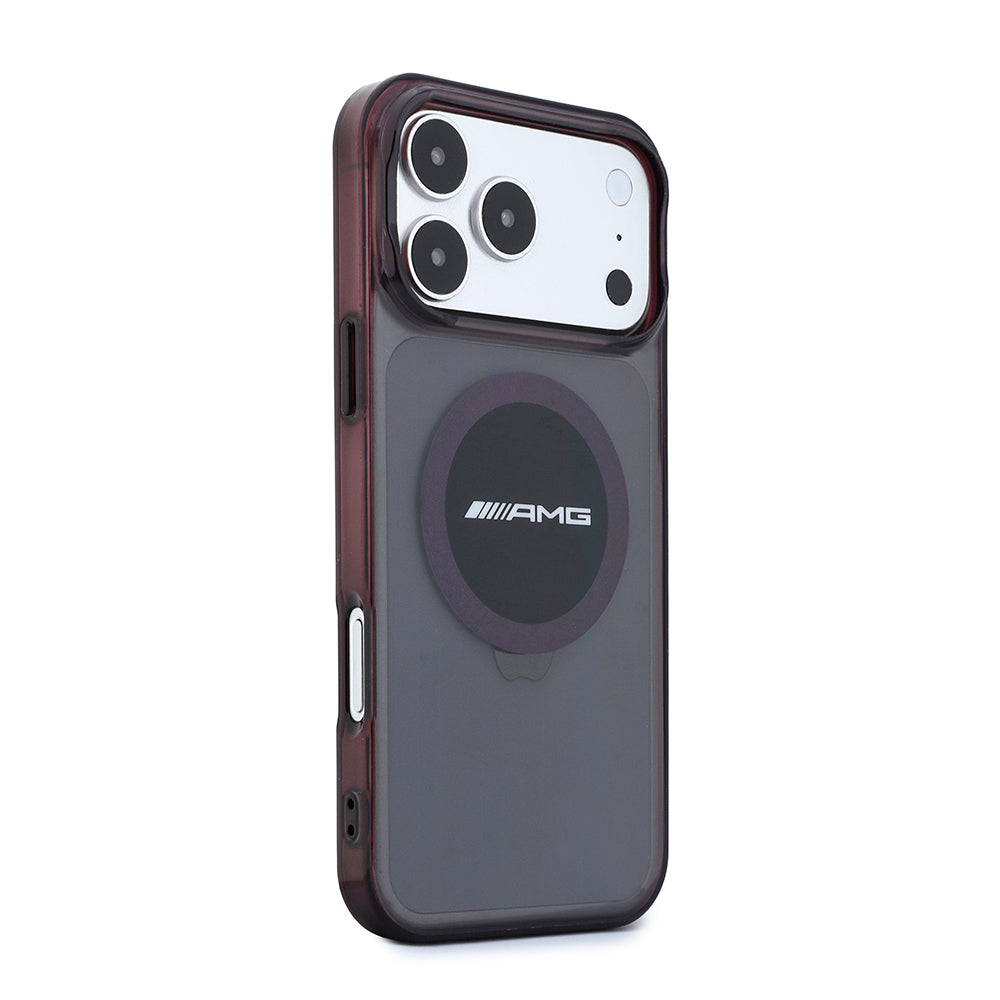 Apple iPhone 18 Pro Max Kılıf AMG Orjinal Lisanslı M-safe Şarj Özellikli Transparan IML Baskı Logolu Bicolor Block Kapak