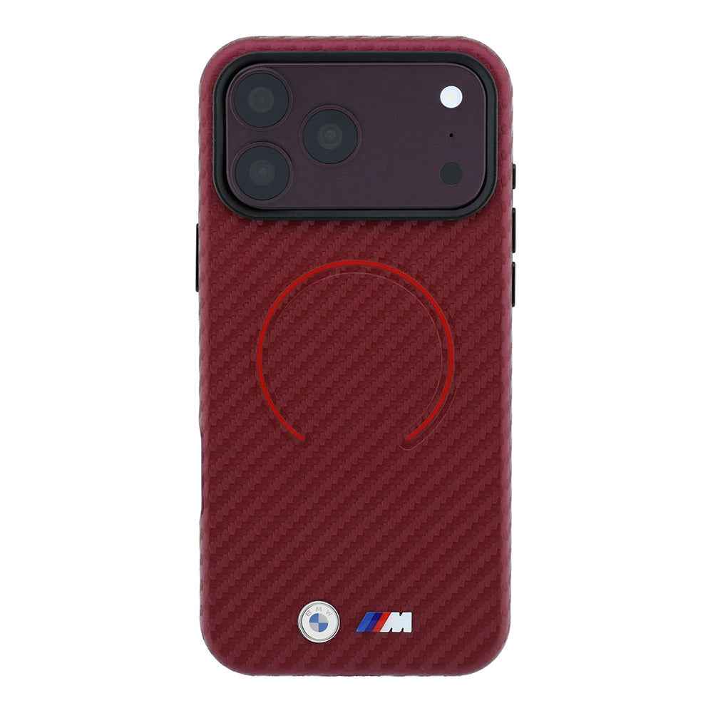 Apple iPhone 18 Pro Max Kılıf BMW Orjinal Lisanslı M-safe Şarj Özellikli PU Metal Logolu Kırmızı Halka Tasarımlı Kapak