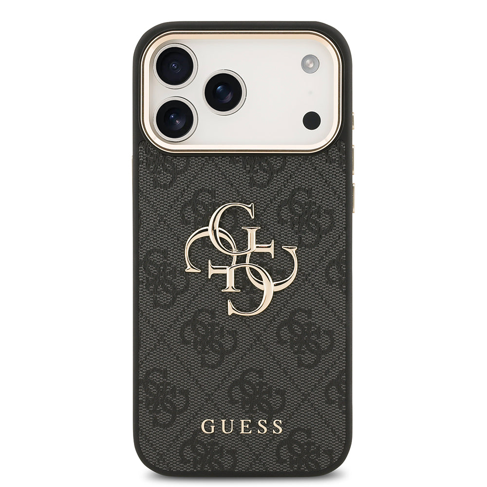 Apple iPhone 18 Pro Max Kılıf Guess Orjinal Lisanslı Gold Metal Kamera Çerçeveli 4G Desenli Metal Büyük 4G ve Yazı Logolu Kapak
