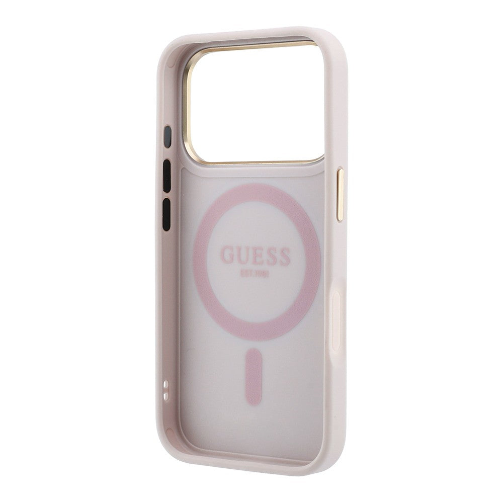 Apple iPhone 18 Pro Max Kılıf Guess Orjinal Lisanslı M-safe Şarj Özellikli 4G Desenli 360 Derece Dönebilen Standlı Metal Yazı Logolu Kapak