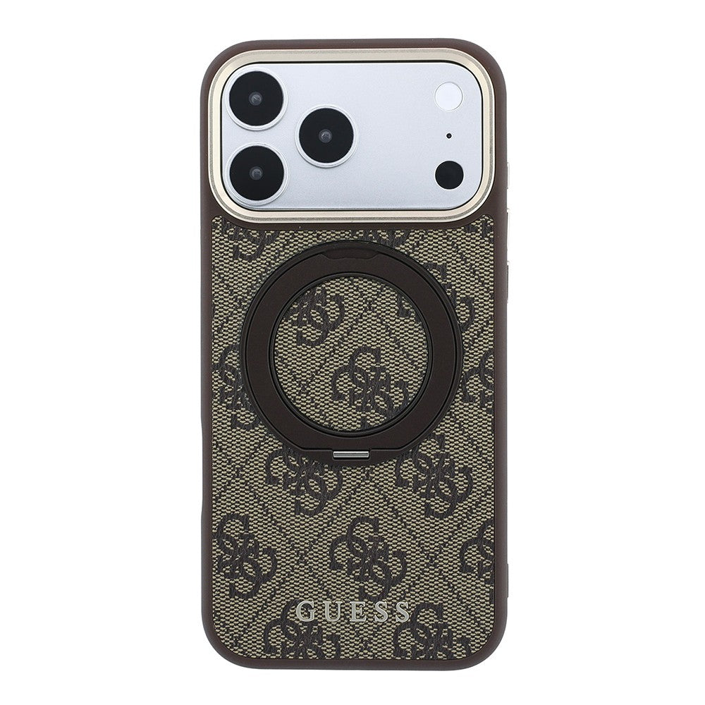 Apple iPhone 18 Pro Max Kılıf Guess Orjinal Lisanslı M-safe Şarj Özellikli 4G Desenli 360 Derece Dönebilen Standlı Metal Yazı Logolu Kapak