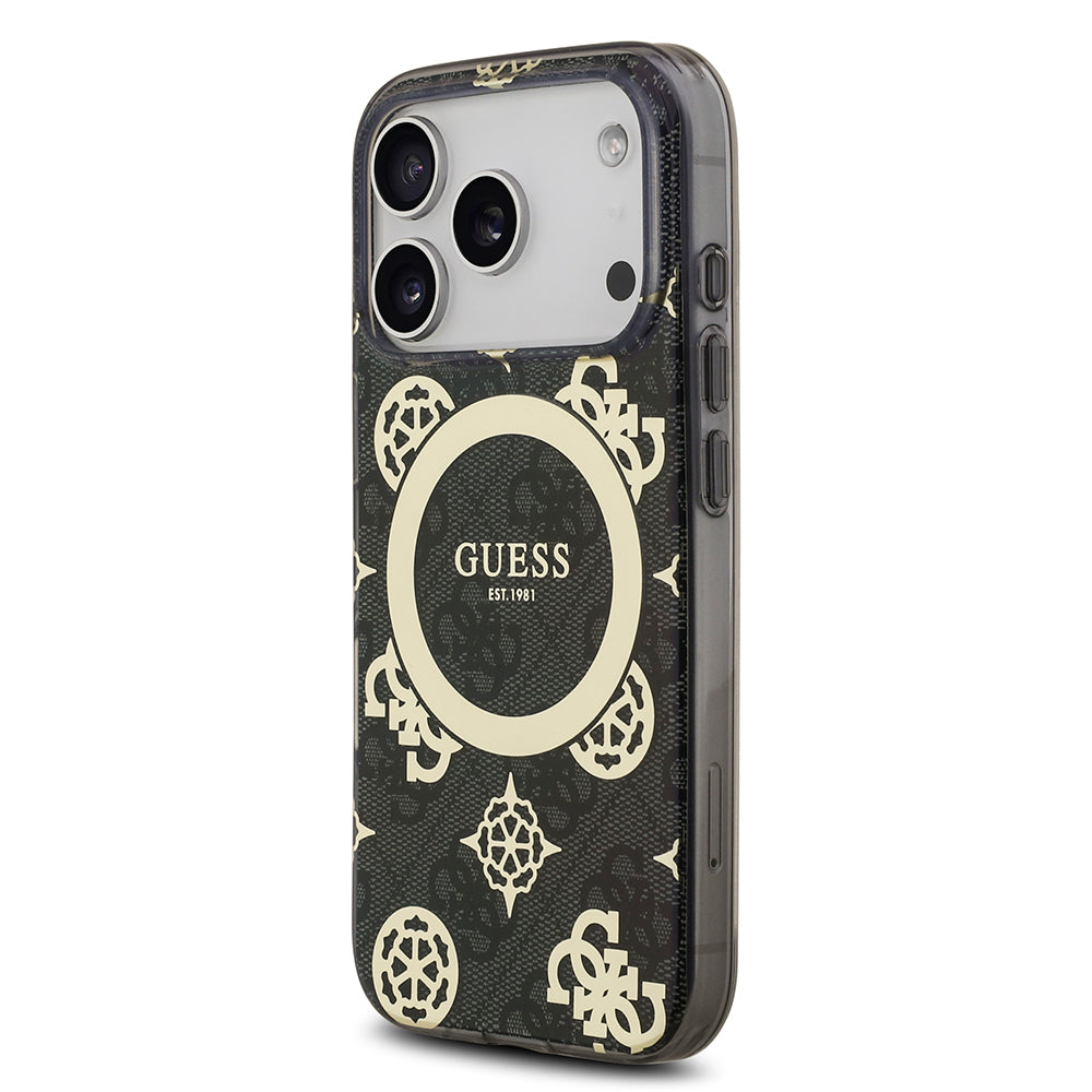 Apple iPhone 18 Pro Max Kılıf Guess Orjinal Lisanslı M-safe Şarj Özellikli IML Peony ve 4G Desenli Klasik Logolu Kapak
