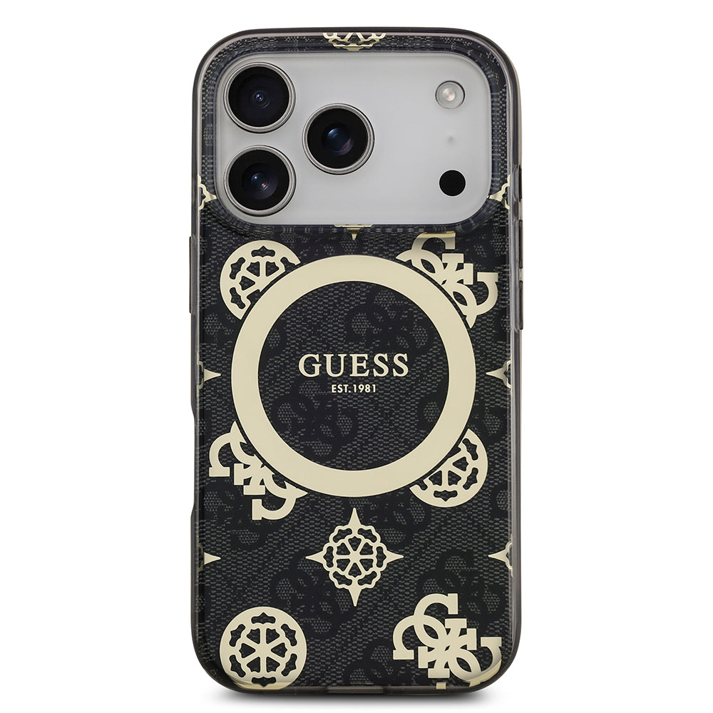 Apple iPhone 18 Pro Max Kılıf Guess Orjinal Lisanslı M-safe Şarj Özellikli IML Peony ve 4G Desenli Klasik Logolu Kapak