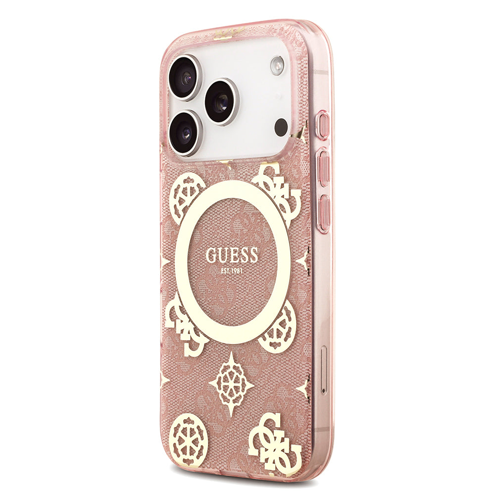 Apple iPhone 18 Pro Max Kılıf Guess Orjinal Lisanslı M-safe Şarj Özellikli IML Peony ve 4G Desenli Klasik Logolu Kapak