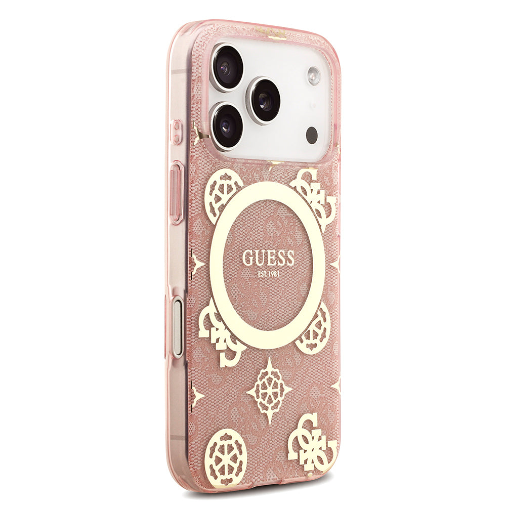 Apple iPhone 18 Pro Max Kılıf Guess Orjinal Lisanslı M-safe Şarj Özellikli IML Peony ve 4G Desenli Klasik Logolu Kapak