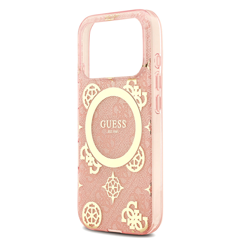 Apple iPhone 18 Pro Max Kılıf Guess Orjinal Lisanslı M-safe Şarj Özellikli IML Peony ve 4G Desenli Klasik Logolu Kapak