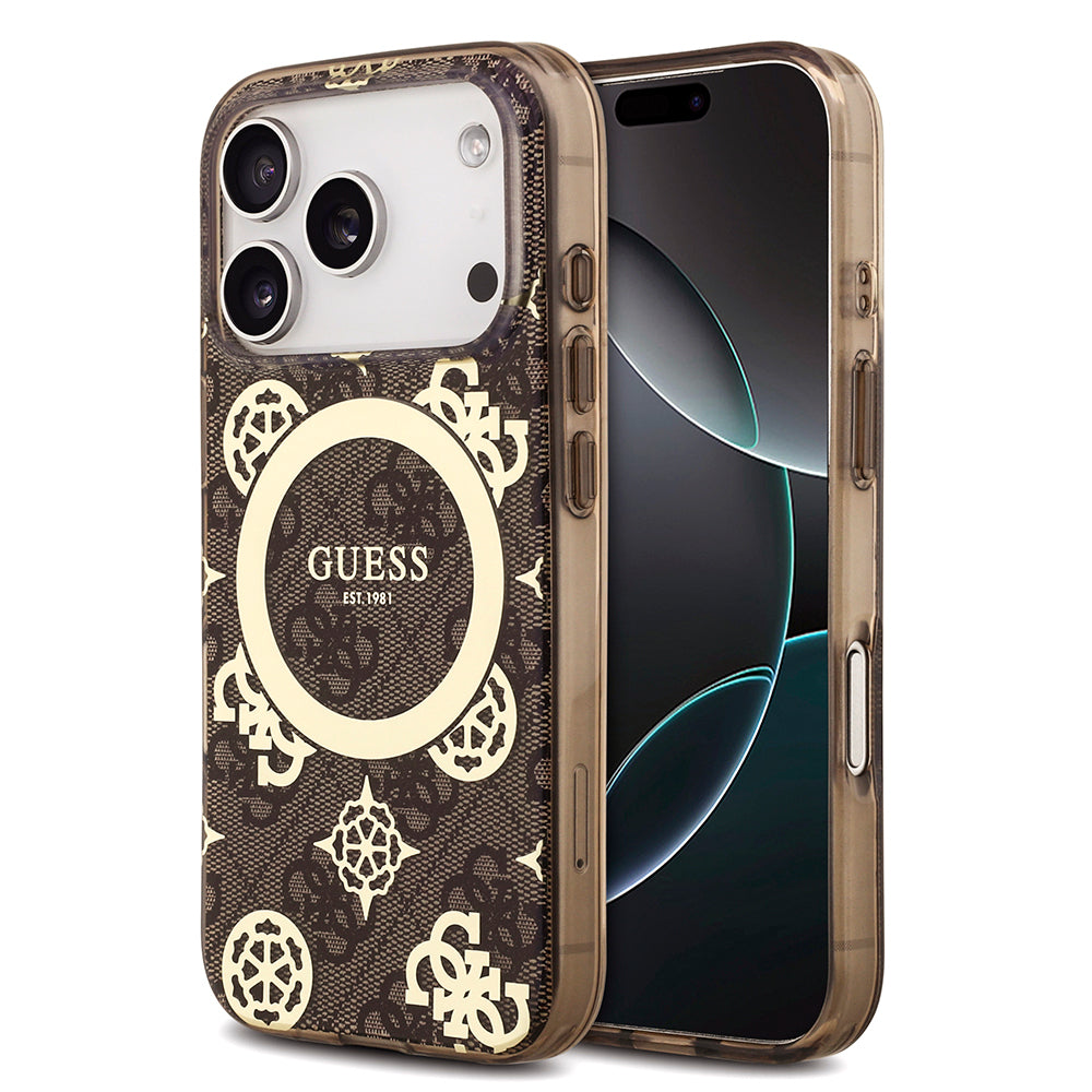 Apple iPhone 18 Pro Max Kılıf Guess Orjinal Lisanslı M-safe Şarj Özellikli IML Peony ve 4G Desenli Klasik Logolu Kapak