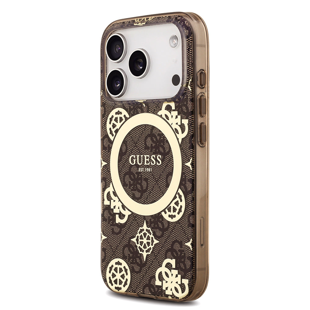 Apple iPhone 18 Pro Max Kılıf Guess Orjinal Lisanslı M-safe Şarj Özellikli IML Peony ve 4G Desenli Klasik Logolu Kapak