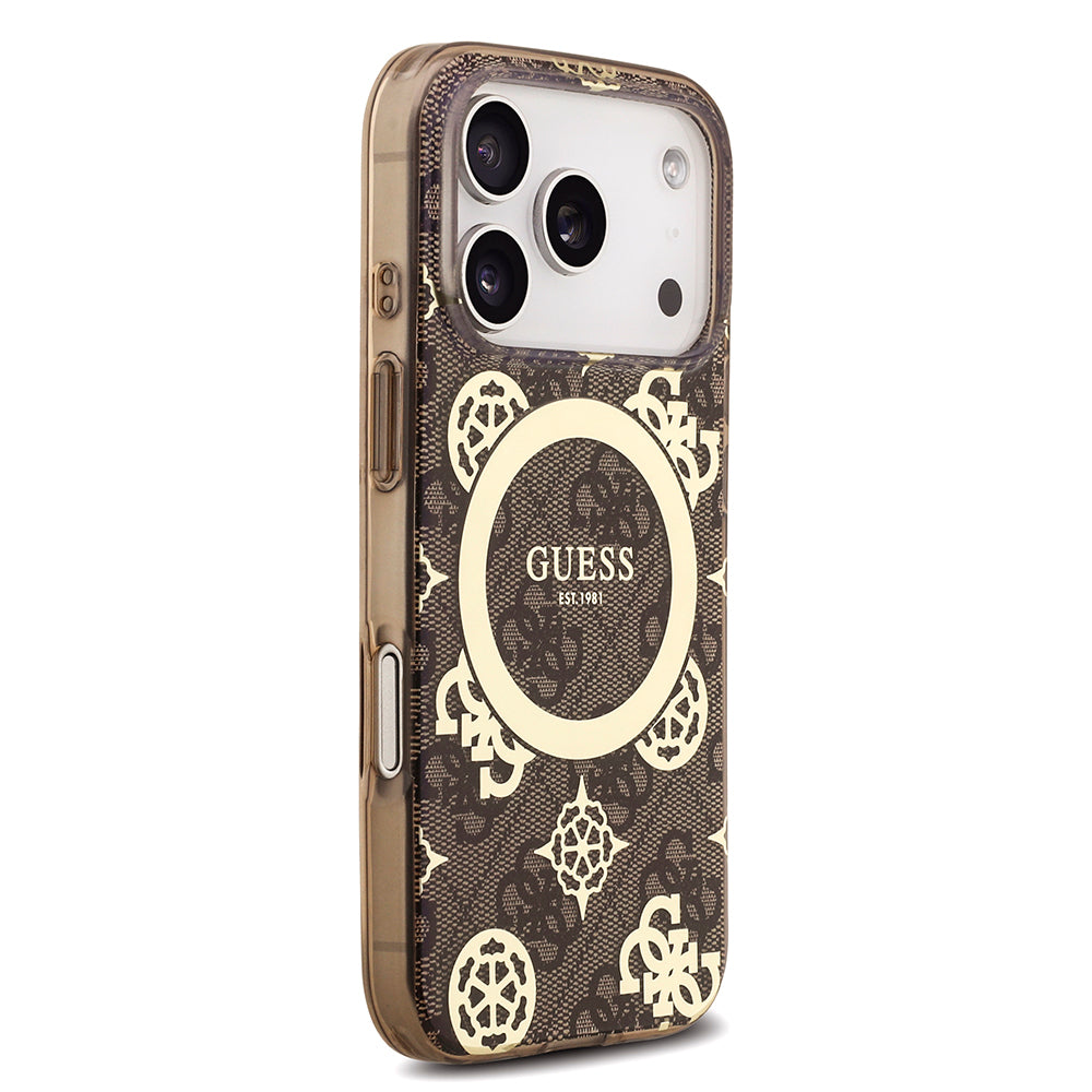 Apple iPhone 18 Pro Max Kılıf Guess Orjinal Lisanslı M-safe Şarj Özellikli IML Peony ve 4G Desenli Klasik Logolu Kapak