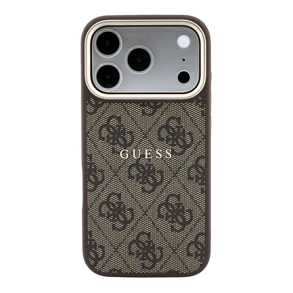 Apple iPhone 18 Pro Max Kılıf Guess Orjinal Lisanslı M-safe Şarj Özellikli Metal Kamera Çerçeveli C-Magnet 4G Desenli Yazı Logolu Kapak