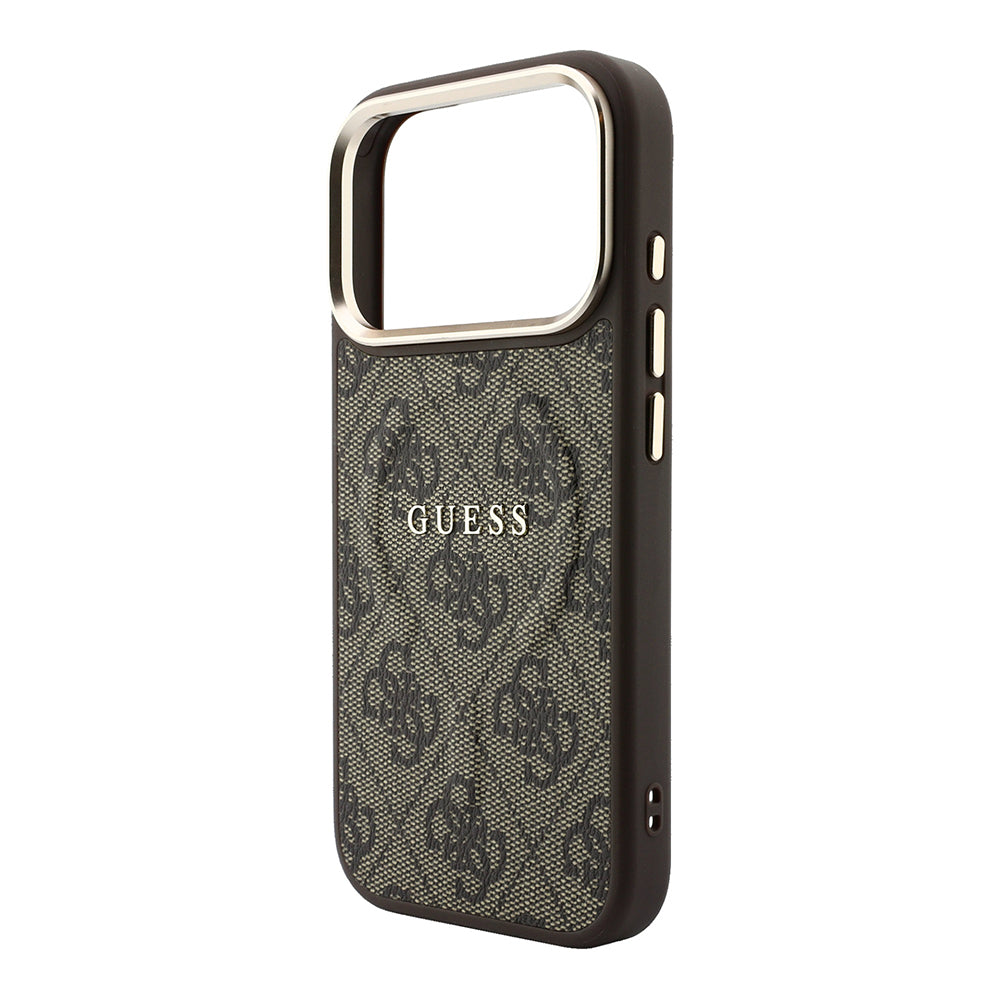 Apple iPhone 18 Pro Max Kılıf Guess Orjinal Lisanslı M-safe Şarj Özellikli Metal Kamera Çerçeveli C-Magnet 4G Desenli Yazı Logolu Kapak