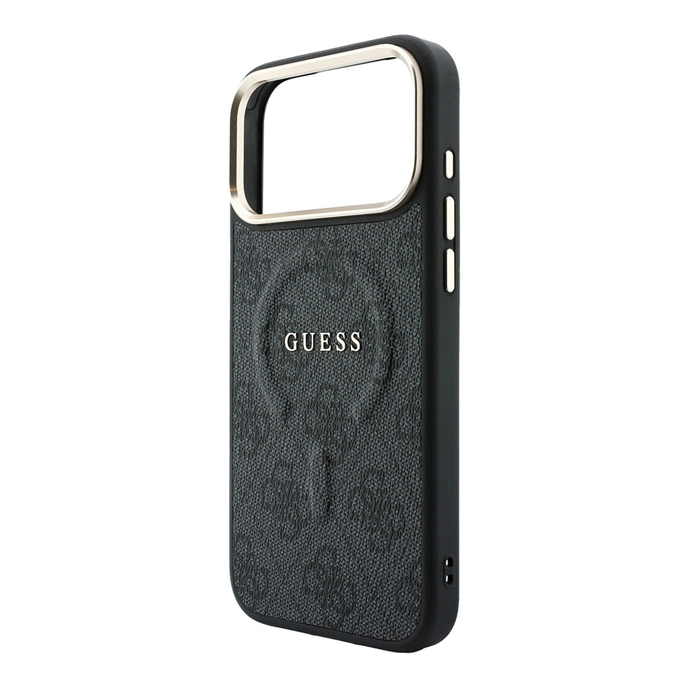 Apple iPhone 18 Pro Max Kılıf Guess Orjinal Lisanslı M-safe Şarj Özellikli Metal Kamera Çerçeveli C-Magnet 4G Desenli Yazı Logolu Kapak