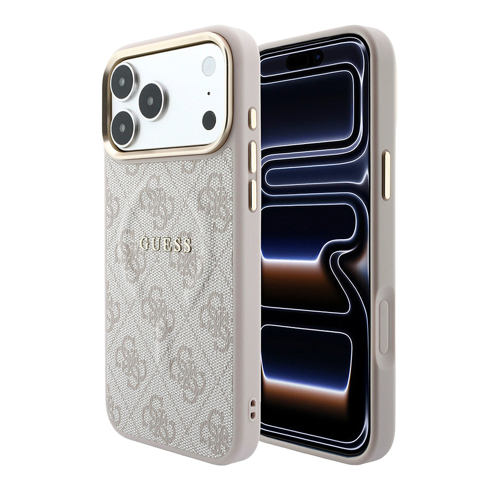 Apple iPhone 18 Pro Max Kılıf Guess Orjinal Lisanslı M-safe Şarj Özellikli Metal Kamera Çerçeveli C-Magnet 4G Desenli Yazı Logolu Kapak