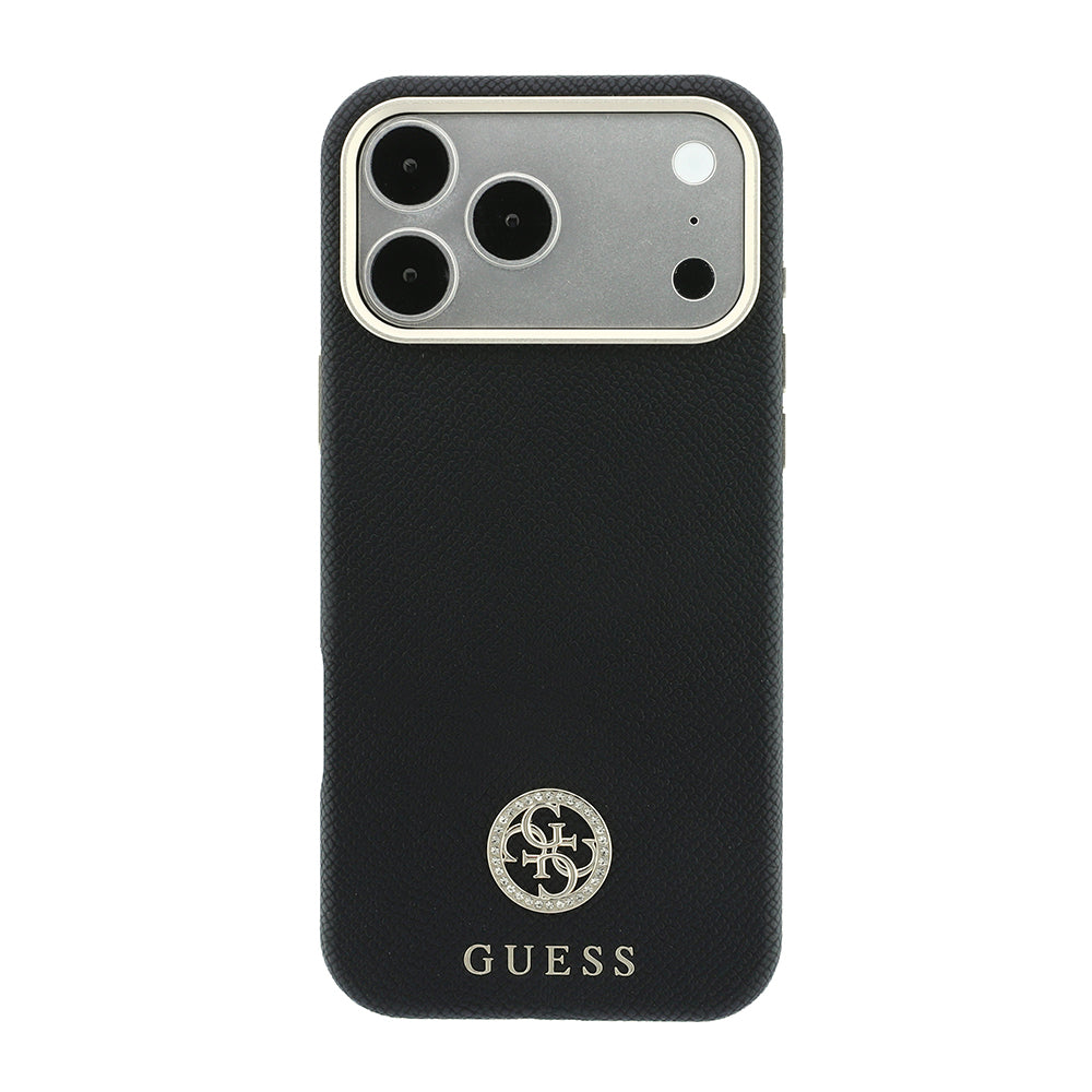 Apple iPhone 18 Pro Max Kılıf Guess Orjinal Lisanslı M-safe Şarj Özellikli PU Taşlı Metal 4G ve Yazı Logolu Kapak