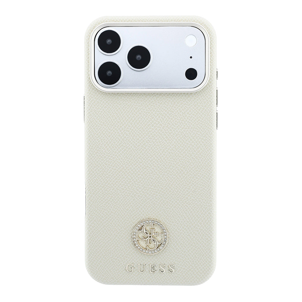 Apple iPhone 18 Pro Max Kılıf Guess Orjinal Lisanslı M-safe Şarj Özellikli PU Taşlı Metal 4G ve Yazı Logolu Kapak