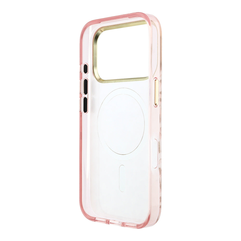 Apple iPhone 18 Pro Max Kılıf Guess Orjinal Lisanslı M-safe Şarj Özellikli Üçgen Logolu Simli Leopar Desenli Kapak
