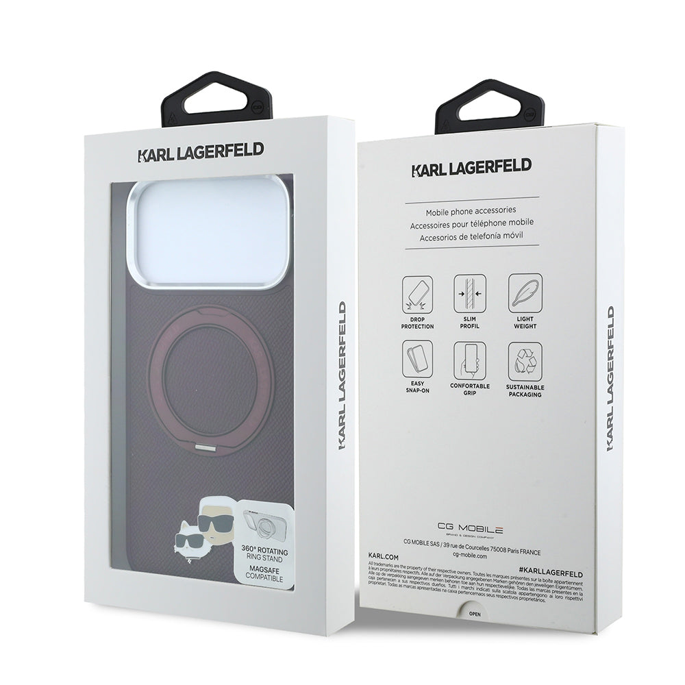Apple iPhone 18 Pro Max Kılıf Karl Lagerfeld Orjinal Lisanslı M-Safe Şarj Özellikli K&C Metal Logolu PU 360 Derece Dönebilen Standlı Kapak