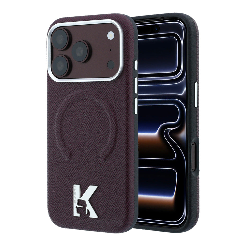 Apple iPhone 18 Pro Max Kılıf Karl Lagerfeld Orjinal Lisanslı M-safe Şarj Özellikli KHEAD Metal Logolu PU Grained Deri Kapak